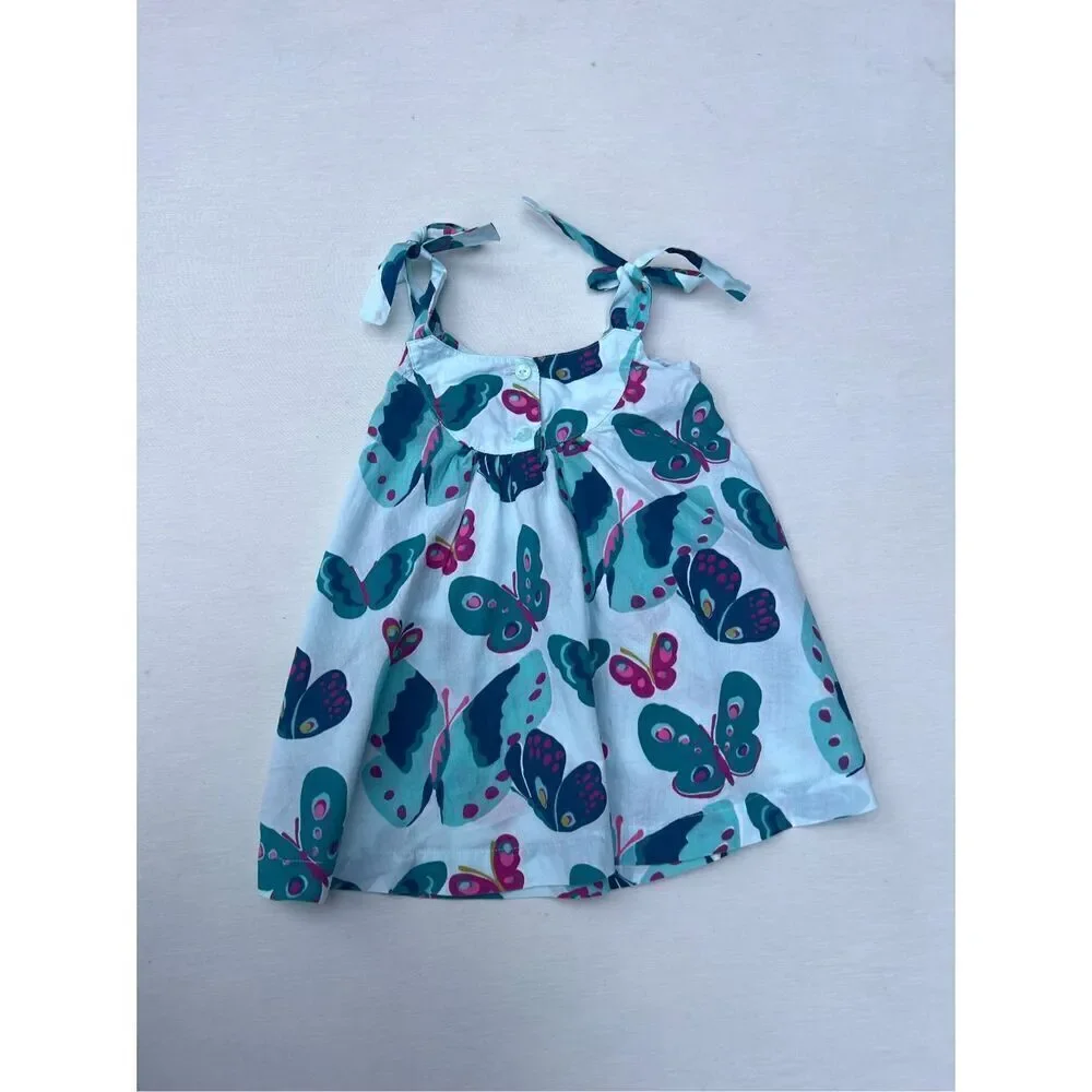 JANIE AND JACK BLUE BATIK BUTTERFLY DRESS SIZE 6/12 MONTHS GIRL'S EUC